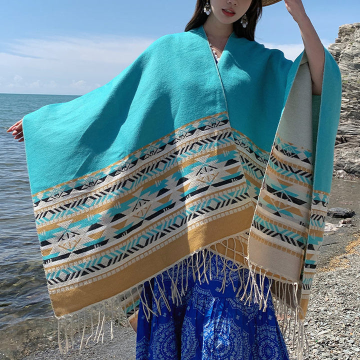 Mantón tibetano de Buddha Stones, geometría colorida, bufanda de viaje acogedora para invierno - image 29