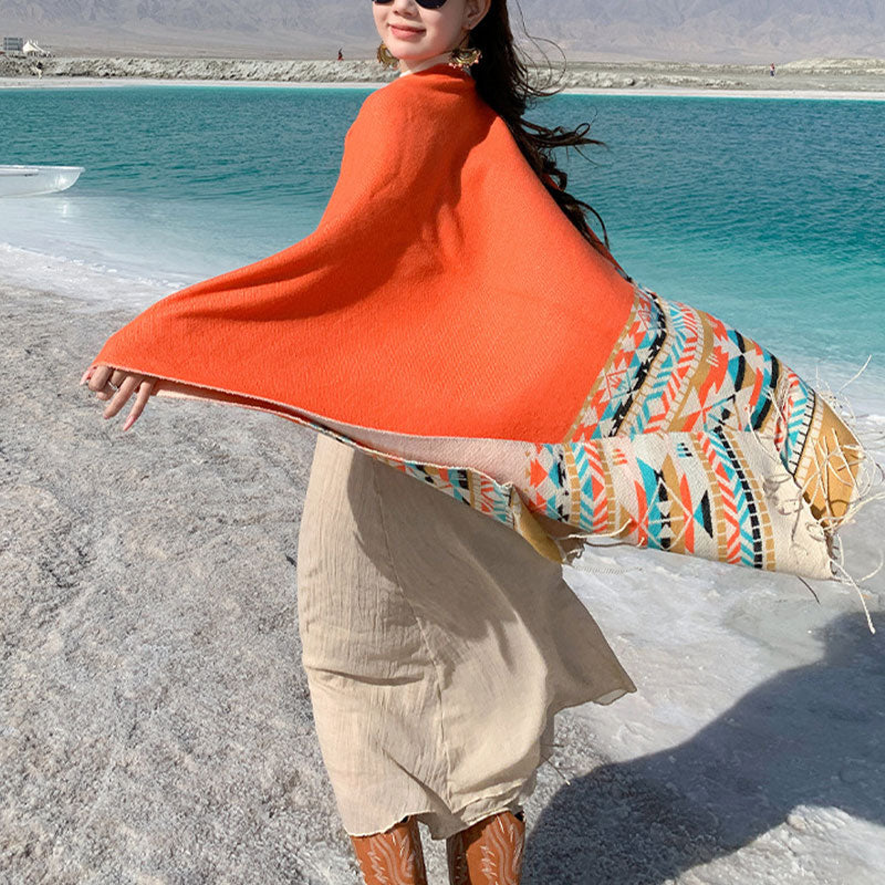 Mantón tibetano de Buddha Stones, geometría colorida, bufanda de viaje acogedora para invierno - image 39