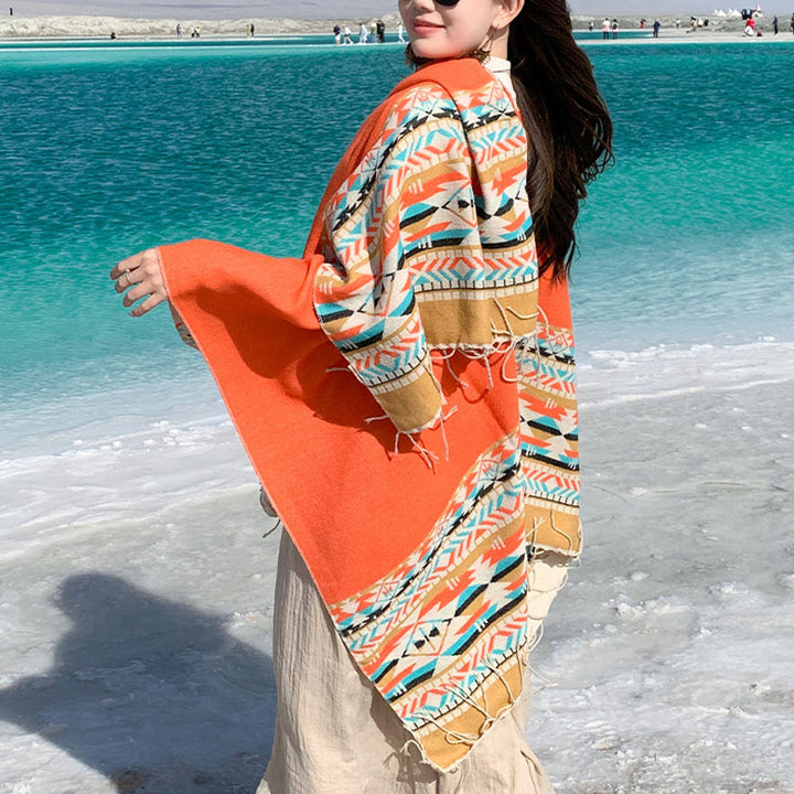 Mantón tibetano de Buddha Stones, geometría colorida, bufanda de viaje acogedora para invierno - image 38