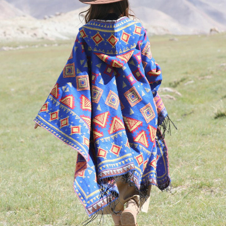 Buddha Stones Chal Tibetano Patrón Triángulo Capa Con Capucha Invierno Acogedor Bufanda De Viaje Envoltura - image 2