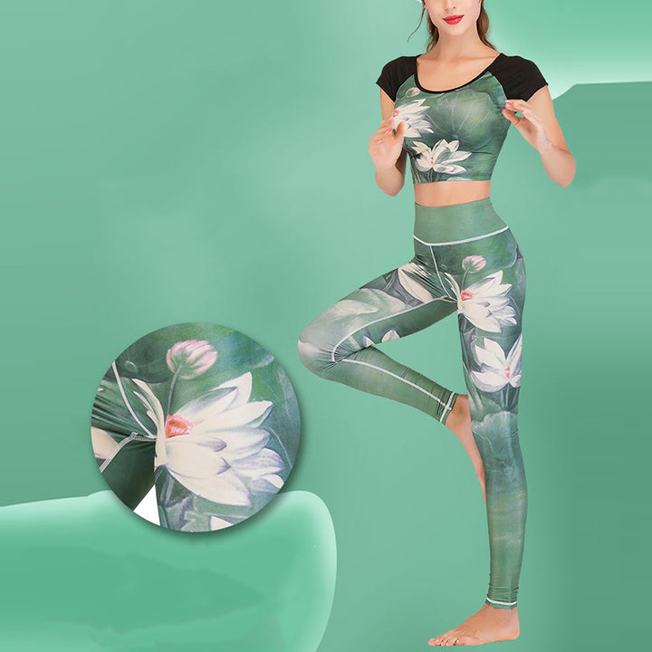 Buddha Stones 2 Piezas Lotus Phoenix Flores de Primavera Pavo Real Top Pantalones Deportes Fitness Yoga Conjuntos de Yoga para Mujer - image 2