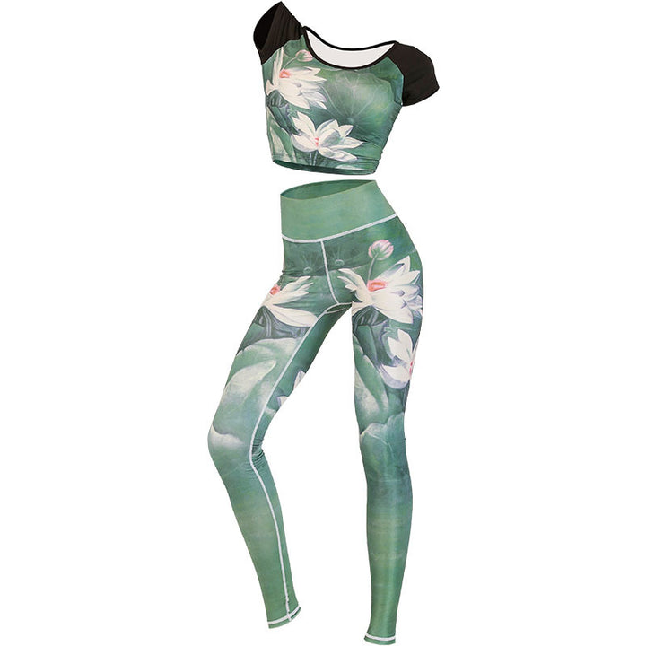 Buddha Stones 2 Piezas Lotus Phoenix Flores de Primavera Pavo Real Top Pantalones Deportes Fitness Yoga Conjuntos de Yoga para Mujer - image 4