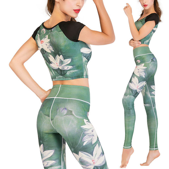 Buddha Stones 2 Piezas Lotus Phoenix Flores de Primavera Pavo Real Top Pantalones Deportes Fitness Yoga Conjuntos de Yoga para Mujer - image 1