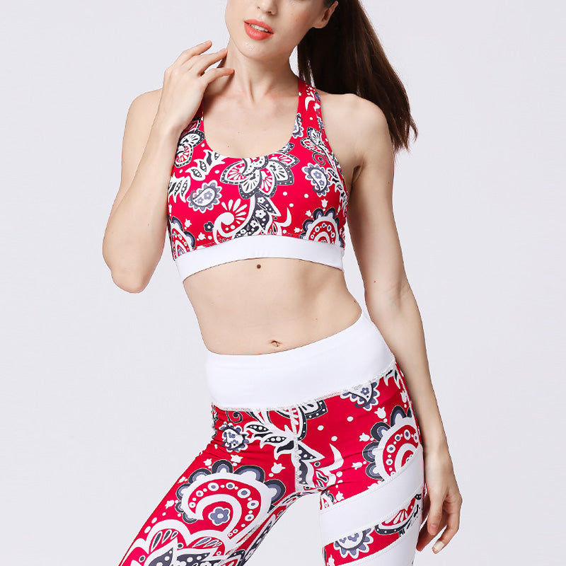 Buddha Stones 2 piezas girasol flores hojas top pantalones deportes fitness yoga mujeres yoga conjuntos - Girasol rojo - US8-10, UK/AU12-14, EU40-42 (XL)  - image 0
