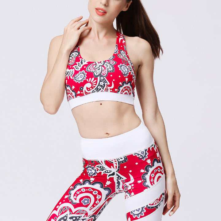 Buddha Stones 2 piezas girasol flores hojas top pantalones deportes fitness yoga mujeres yoga conjuntos - Girasol rojo - US8-10, UK/AU12-14, EU40-42 (XL)  - image 0