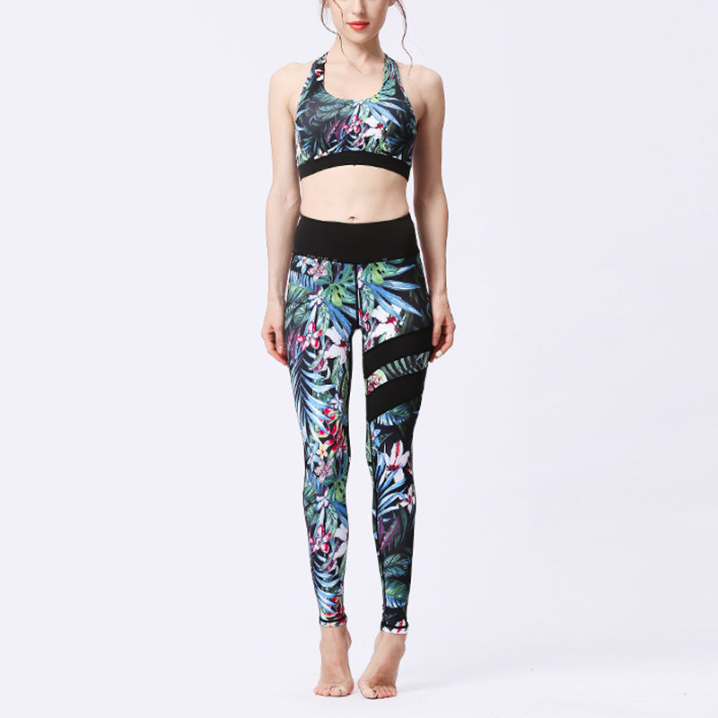 Buddha Stones 2 piezas girasol flores hojas top pantalones deportes fitness yoga mujeres yoga conjuntos - Bosque secreto - US8-10, UK/AU12-14, EU40-42 (XL)  - image 26