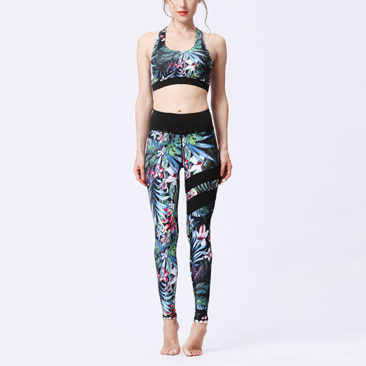 Buddha Stones 2 piezas girasol flores hojas top pantalones deportes fitness yoga mujeres yoga conjuntos - Bosque secreto - US8-10, UK/AU12-14, EU40-42 (XL)  - image 26