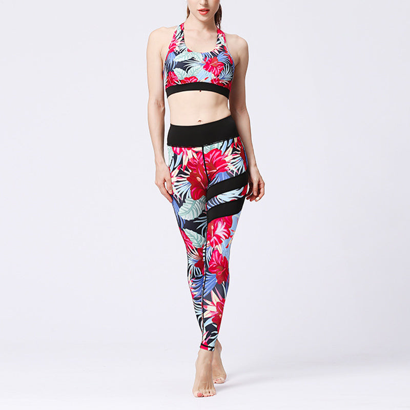 Buddha Stones 2 piezas girasol flores hojas top pantalones deportes fitness yoga mujeres yoga conjuntos - Flor roja - US8-10, UK/AU12-14, EU40-42 (XL)  - image 38
