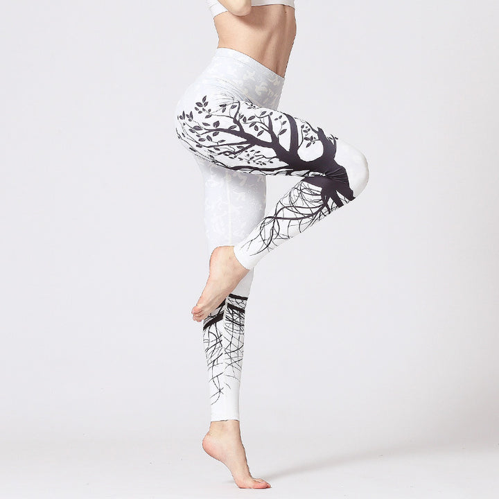 Buddha Stones Lines Weeds Sakura Flowers Black Tree Pantalones Deportes Fitness Yoga Leggings Pantalones de yoga para mujer - Árbol negro blanco - US8-10, UK/AU12-14, EU40-42 (XL) - image 30