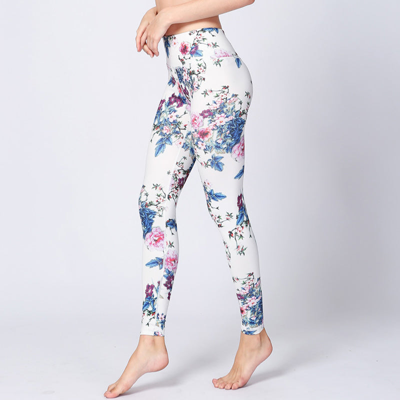 Buddha Stones Flor rosa Blanco Tinta colorida Leggings blancos Deportes Fitness Yoga Pantalones de mujer - Flor rosa blanca - US8-10, UK/AU12-14, EU40-42 (XL) - image 0