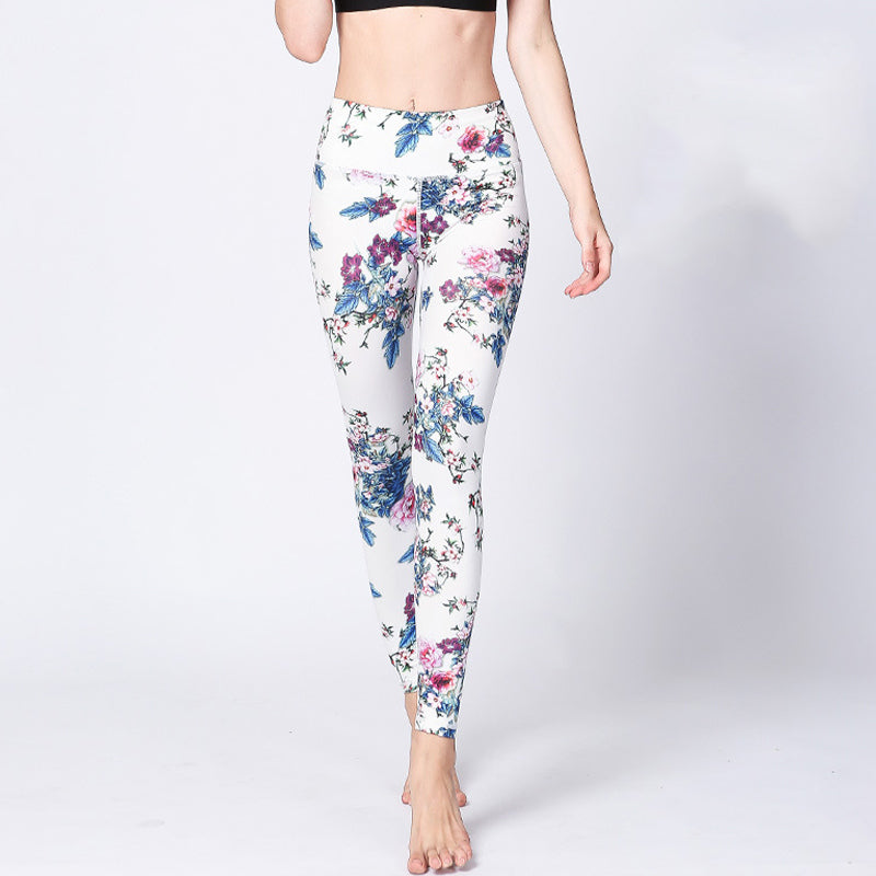 Buddha Stones Flor rosa Blanco Tinta colorida Leggings blancos Deportes Fitness Yoga Pantalones de mujer - image 1