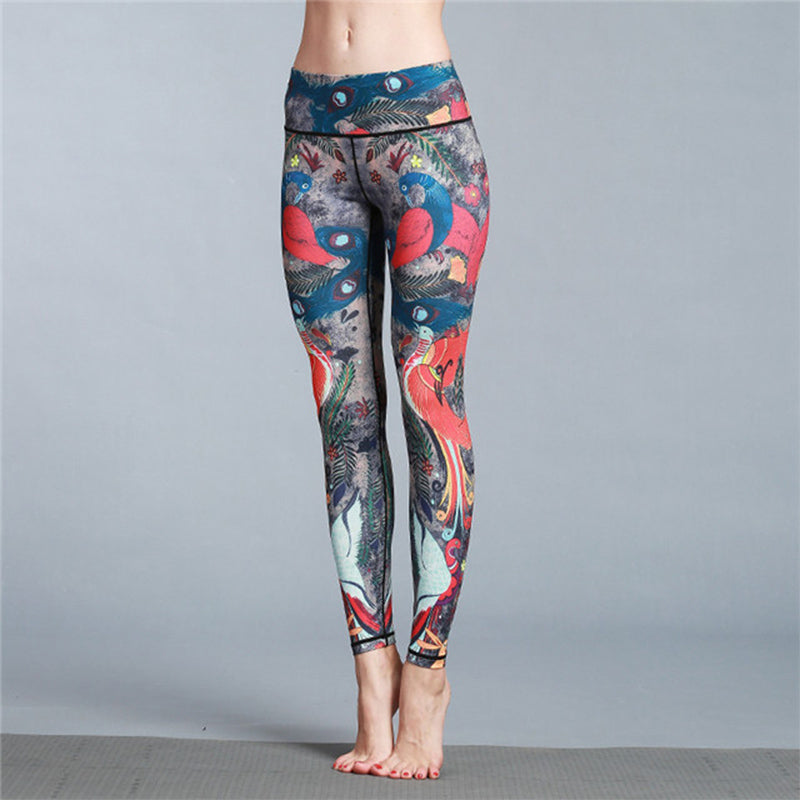 Pantalones de plumas de pavo real rojo y azul con piedras de Buddha Stones, mallas deportivas para Yoga, pantalones de Yoga para mujer - image 1