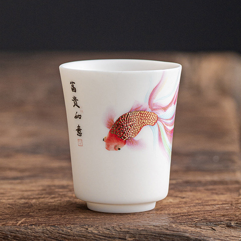Taza de té de cerámica de porcelana blanca, pez Koi, Buddha Stones, taza de té de Kung Fu - Peces koi - 5,2 cm x 6,3 cm x 65 ml - image 13