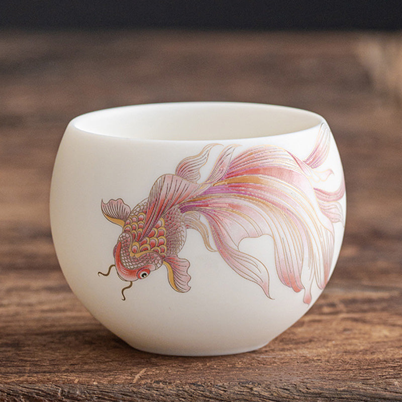 Taza de té de cerámica de porcelana blanca, pez Koi, Buddha Stones, taza de té de Kung Fu - Pez koi rojo - 7,6 cm x 5,7 cm x 150 ml - image 15