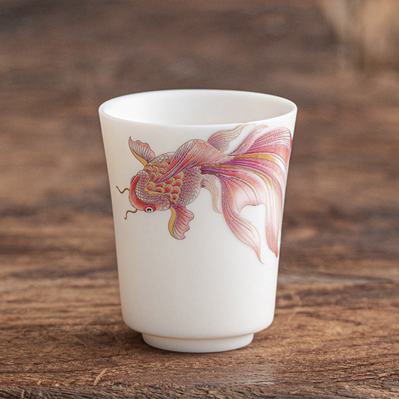 Taza de té de cerámica de porcelana blanca, pez Koi, Buddha Stones, taza de té de Kung Fu - Pez koi rojo - 5,2 cm x 6,3 cm x 65 ml - image 17