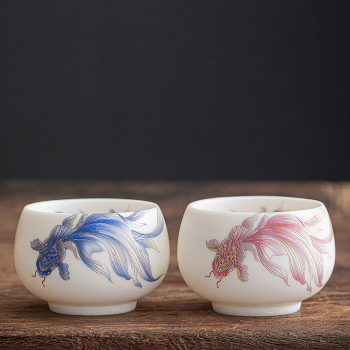 Taza de té de cerámica de porcelana blanca, pez Koi, Buddha Stones, taza de té de Kung Fu - image 22