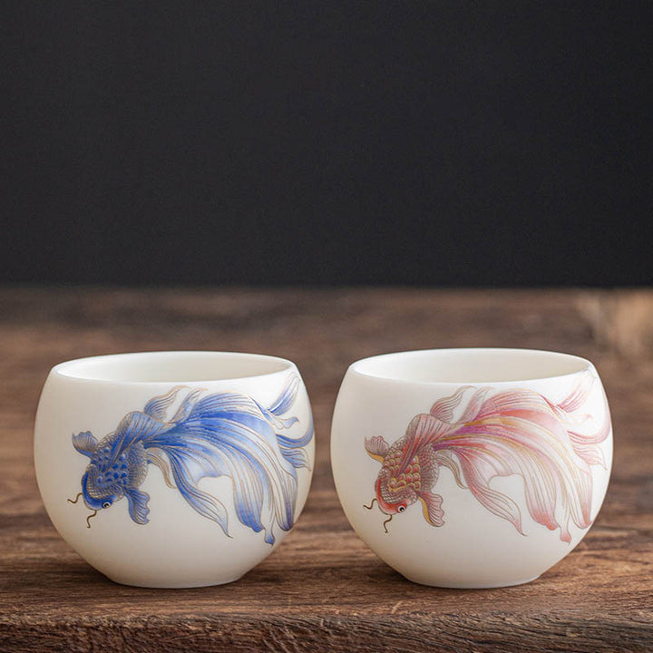 Taza de té de cerámica de porcelana blanca, pez Koi, Buddha Stones, taza de té de Kung Fu - image 20
