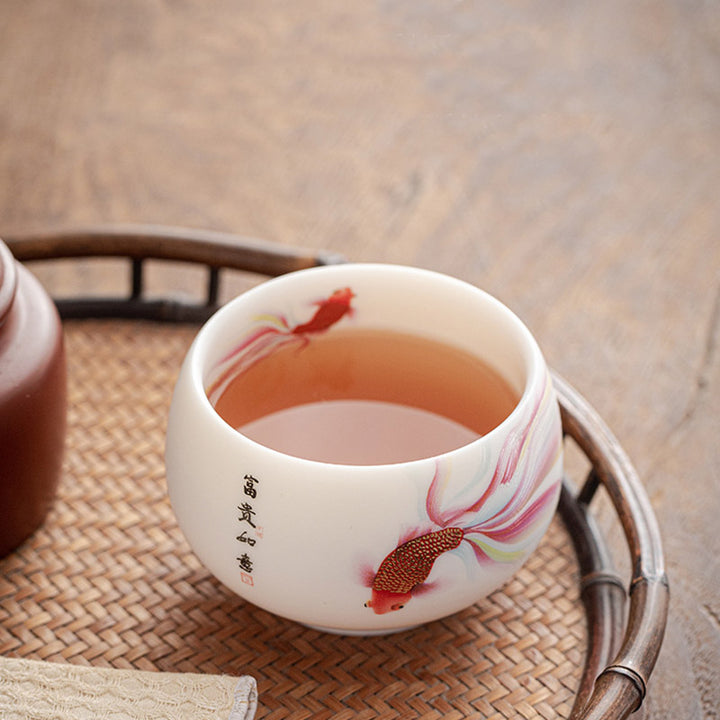 Taza de té de cerámica de porcelana blanca, pez Koi, Buddha Stones, taza de té de Kung Fu - image 7