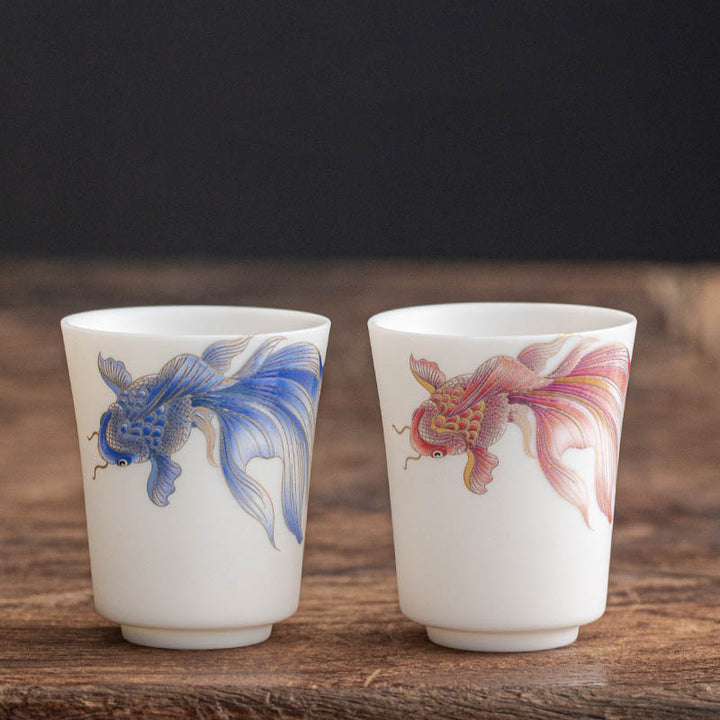 Taza de té de cerámica de porcelana blanca, pez Koi, Buddha Stones, taza de té de Kung Fu - image 24