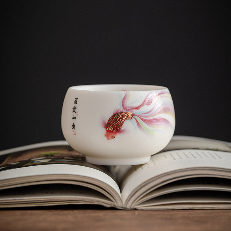 Taza de té de cerámica de porcelana blanca, pez Koi, Buddha Stones, taza de té de Kung Fu - image 11