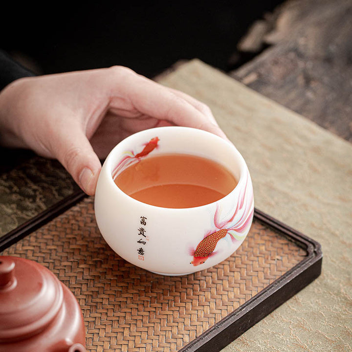 Taza de té de cerámica de porcelana blanca, pez Koi, Buddha Stones, taza de té de Kung Fu - image 9