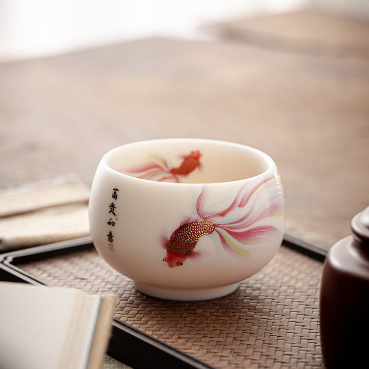 Taza de té de cerámica de porcelana blanca, pez Koi, Buddha Stones, taza de té de Kung Fu - image 6