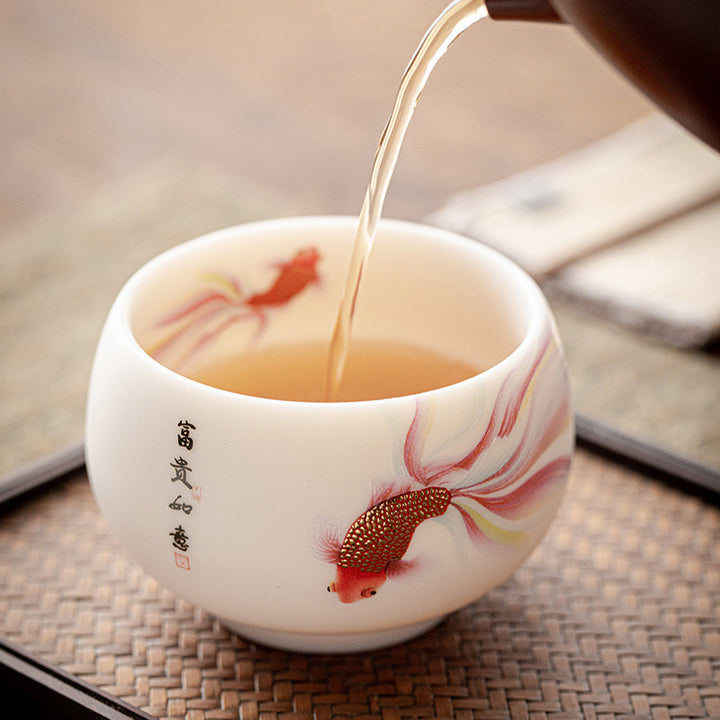 Taza de té de cerámica de porcelana blanca, pez Koi, Buddha Stones, taza de té de Kung Fu - image 5