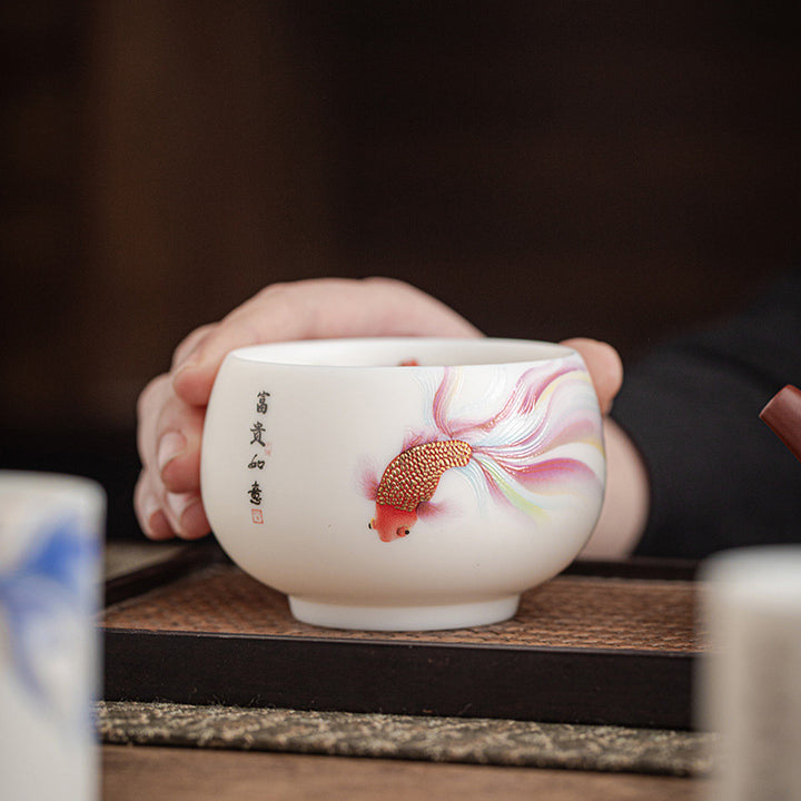 Taza de té de cerámica de porcelana blanca, pez Koi, Buddha Stones, taza de té de Kung Fu - image 10