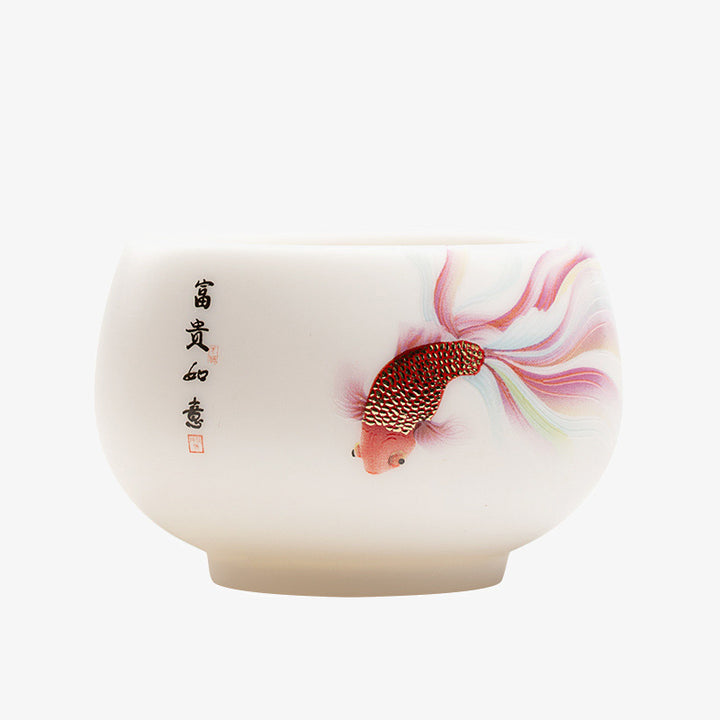 Taza de té de cerámica de porcelana blanca, pez Koi, Buddha Stones, taza de té de Kung Fu - image 12