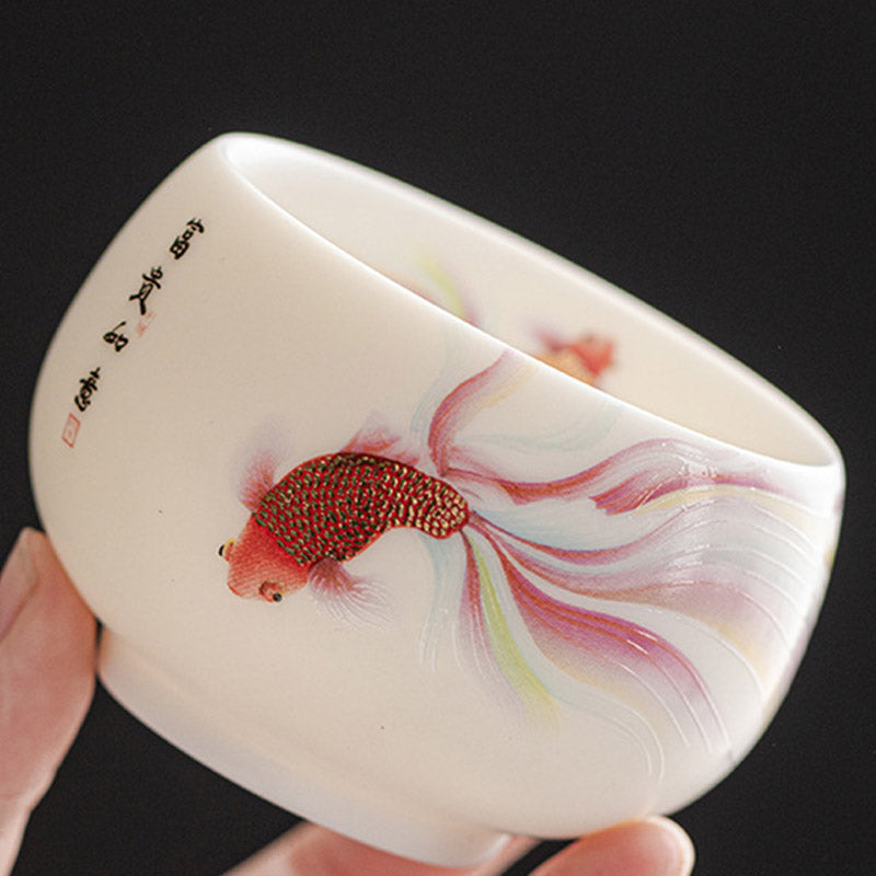 Taza de té de cerámica de porcelana blanca, pez Koi, Buddha Stones, taza de té de Kung Fu - image 4