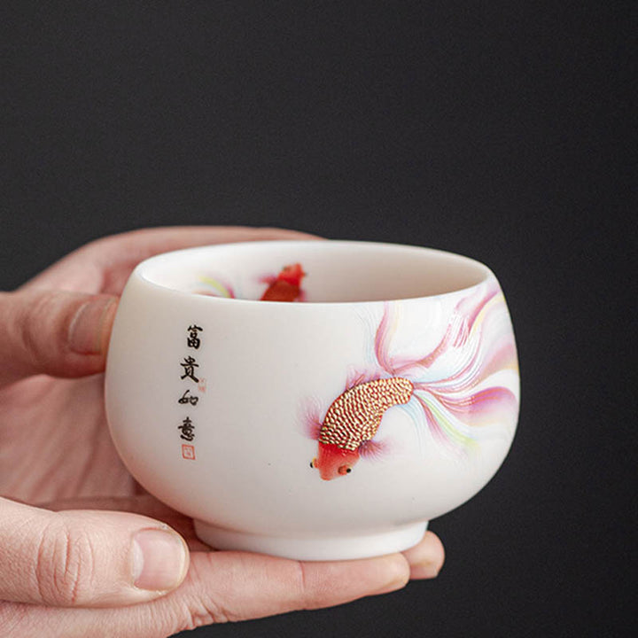 Taza de té de cerámica de porcelana blanca, pez Koi, Buddha Stones, taza de té de Kung Fu - image 2