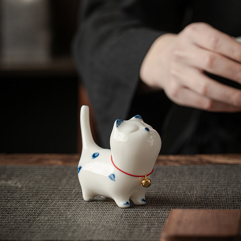 Mini gato blanco de la suerte, Buddha Stones , gatito, té, mascota, cerámica, decoración de escritorio para el hogar - image 1
