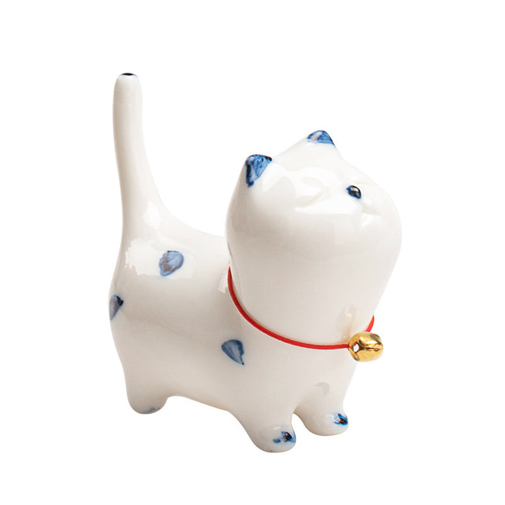 Mini gato blanco de la suerte, Buddha Stones , gatito, té, mascota, cerámica, decoración de escritorio para el hogar - image 12