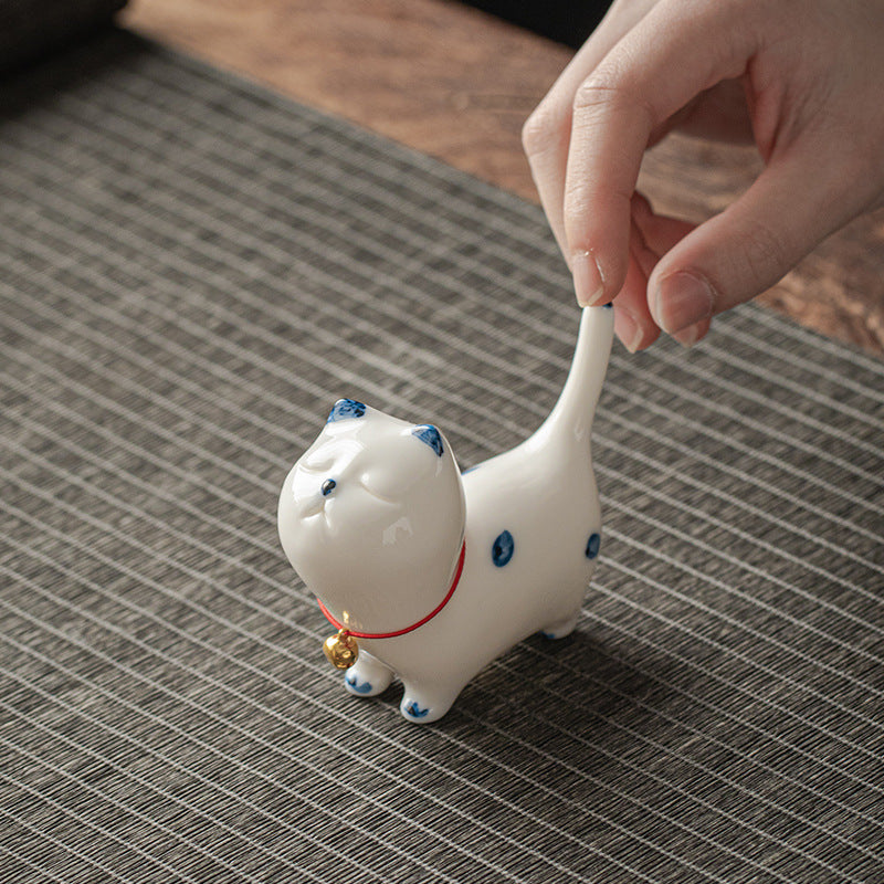 Mini gato blanco de la suerte, Buddha Stones , gatito, té, mascota, cerámica, decoración de escritorio para el hogar - image 3