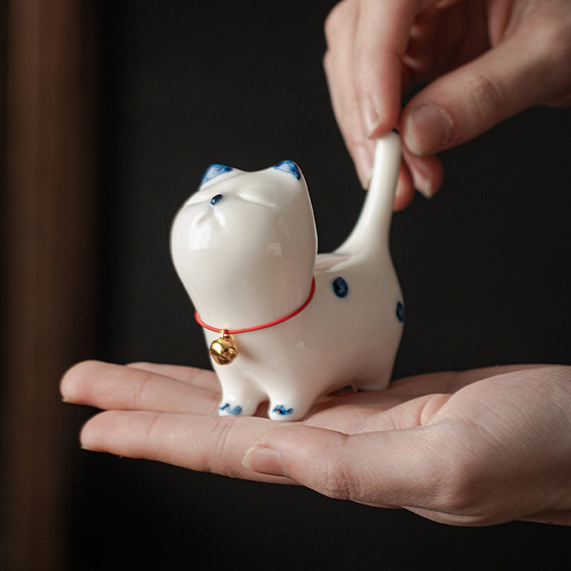Mini gato blanco de la suerte, Buddha Stones , gatito, té, mascota, cerámica, decoración de escritorio para el hogar - image 12