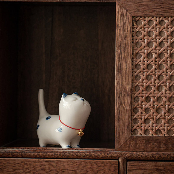 Mini gato blanco de la suerte, Buddha Stones , gatito, té, mascota, cerámica, decoración de escritorio para el hogar - image 4