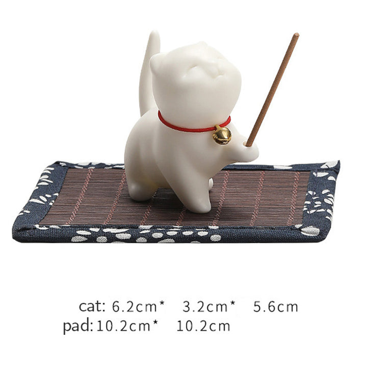Mini gato de la suerte, Buddha Stones, gatito, té, mascota, cerámica, decoración de escritorio para el hogar con estera de Bambú - image 9