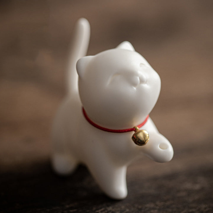 Mini gato de la suerte, Buddha Stones, gatito, té, mascota, cerámica, decoración de escritorio para el hogar con estera de Bambú - image 6