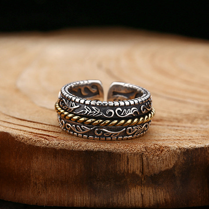 Anillo ajustable de la suerte con diseño de flor de la dinastía Tang de plata de ley 925 con Buddha Stones - image 3