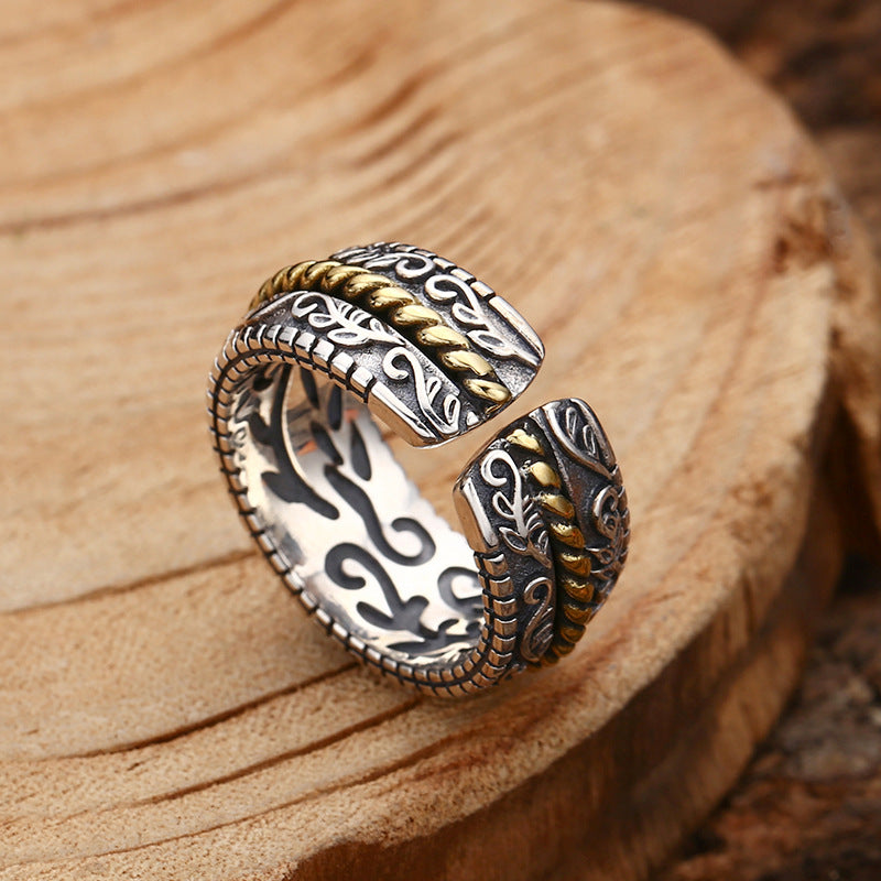 Anillo ajustable de la suerte con diseño de flor de la dinastía Tang de plata de ley 925 con Buddha Stones - image 2