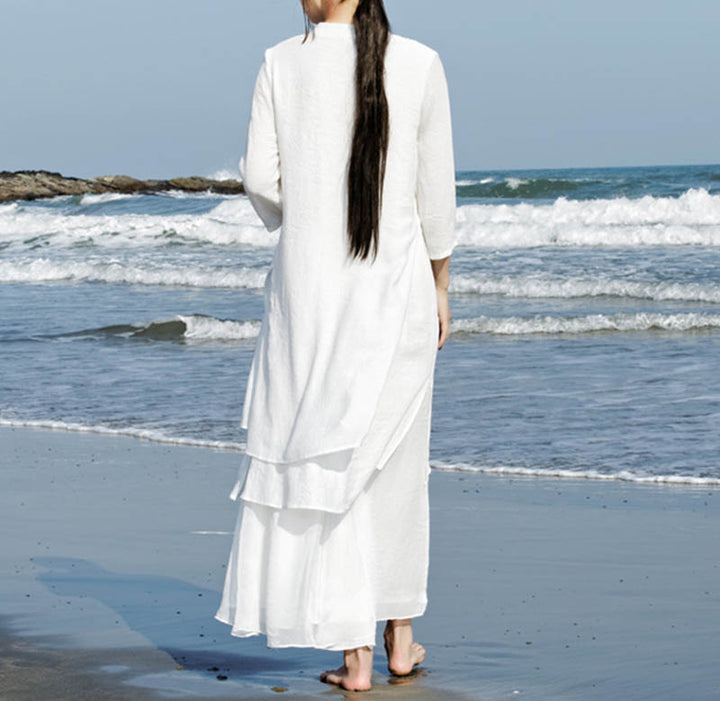 Buddha Stones 2 piezas blanco Tai Chi meditación Yoga Zen algodón ropa de lino Top pantalones conjunto de mujer - image 2