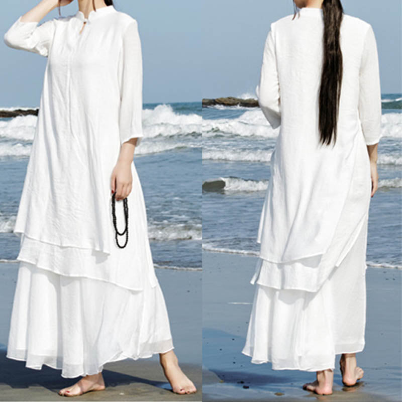 Buddha Stones 2 piezas blanco Tai Chi meditación Yoga Zen algodón ropa de lino Top pantalones conjunto de mujer - image 6