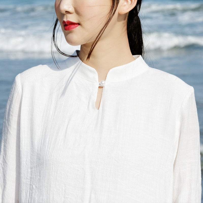 Buddha Stones 2 piezas blanco Tai Chi meditación Yoga Zen algodón ropa de lino Top pantalones conjunto de mujer - image 7