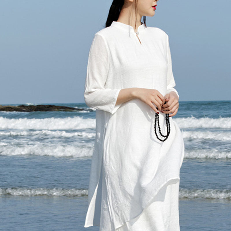 Buddha Stones 2 piezas blanco Tai Chi meditación Yoga Zen algodón ropa de lino Top pantalones conjunto de mujer - image 4
