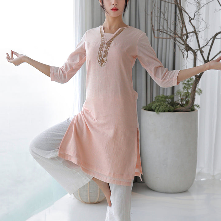 Buddha Stones 2 uds Tai Chi meditación Yoga ropa de algodón Top pantalones conjunto de mujer - Rosa (Top y pantalones) - US8-10，UK/AU12-14，EU40-42 (2XL) - image 14