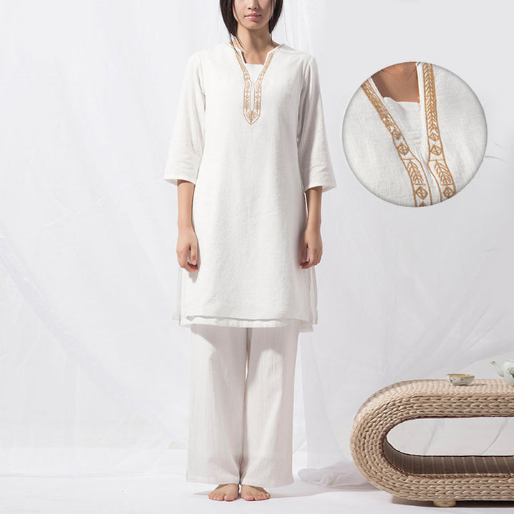 Buddha Stones 2 uds Tai Chi meditación Yoga ropa de algodón Top pantalones conjunto de mujer - image 3