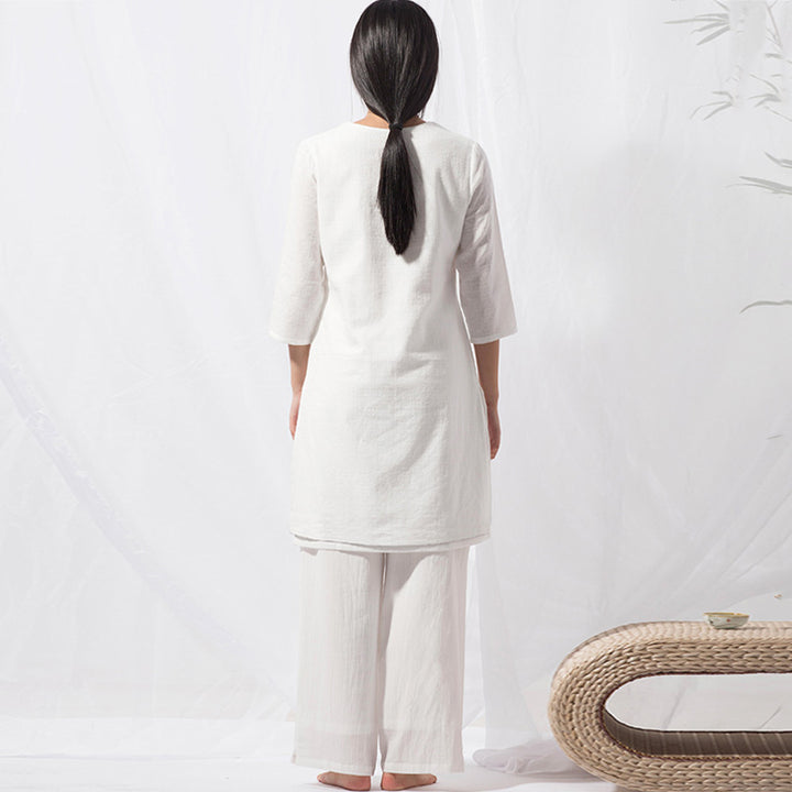 Buddha Stones 2 uds Tai Chi meditación Yoga ropa de algodón Top pantalones conjunto de mujer - image 4