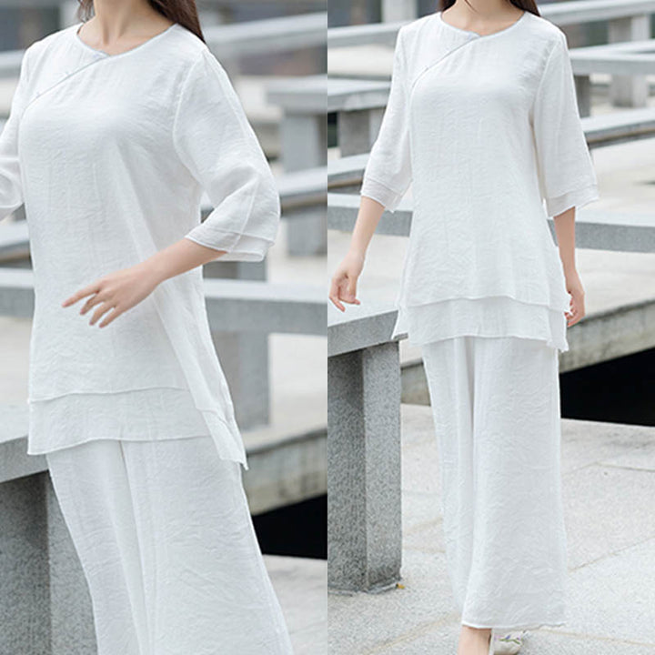 Conjunto de 2 piezas de pantalones blancos con diseño simple de Buddha Stones para meditación, yoga, zen y tai chi para mujer - image 2