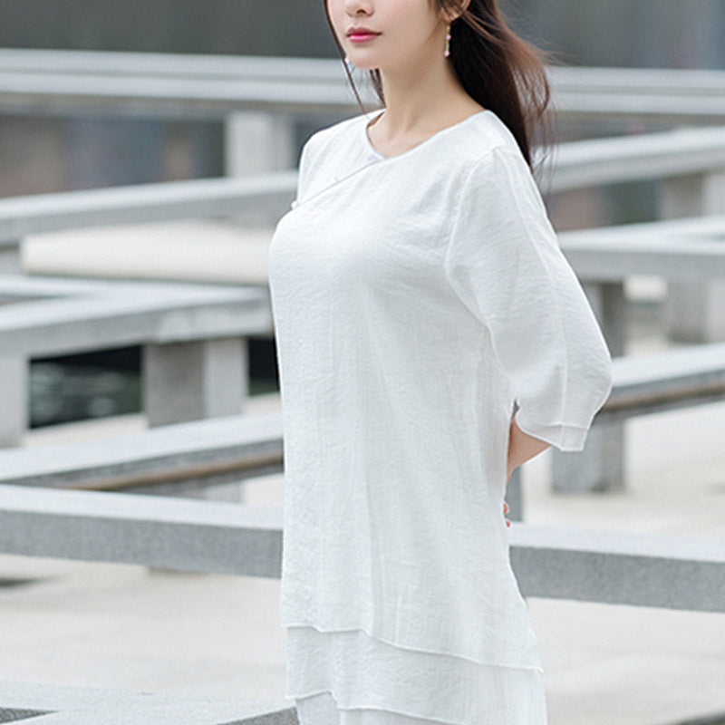 Conjunto de ropa de lino y algodón para mujer, pantalón superior blanco, diseño Simple, Buddha Stones , meditación, Yoga, Zen, Tai Chi, 2 uds. - image 7