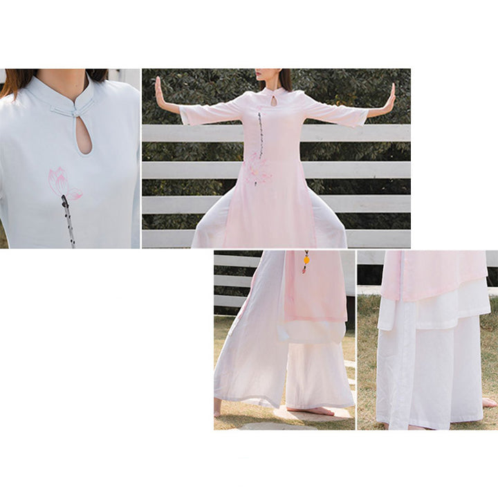 Conjunto de 2 piezas de Buddha Stones con patrón de loto para meditación de Tai Chi, Yoga, ropa de lino y algodón, pantalones superiores - image 23